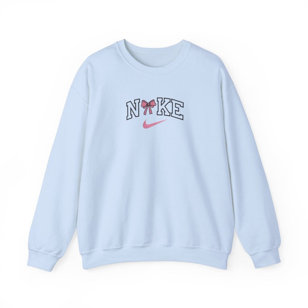 🎀 Light Blue Nike Sweatshirt – Pink Bow Logo – M to XL – Brand New